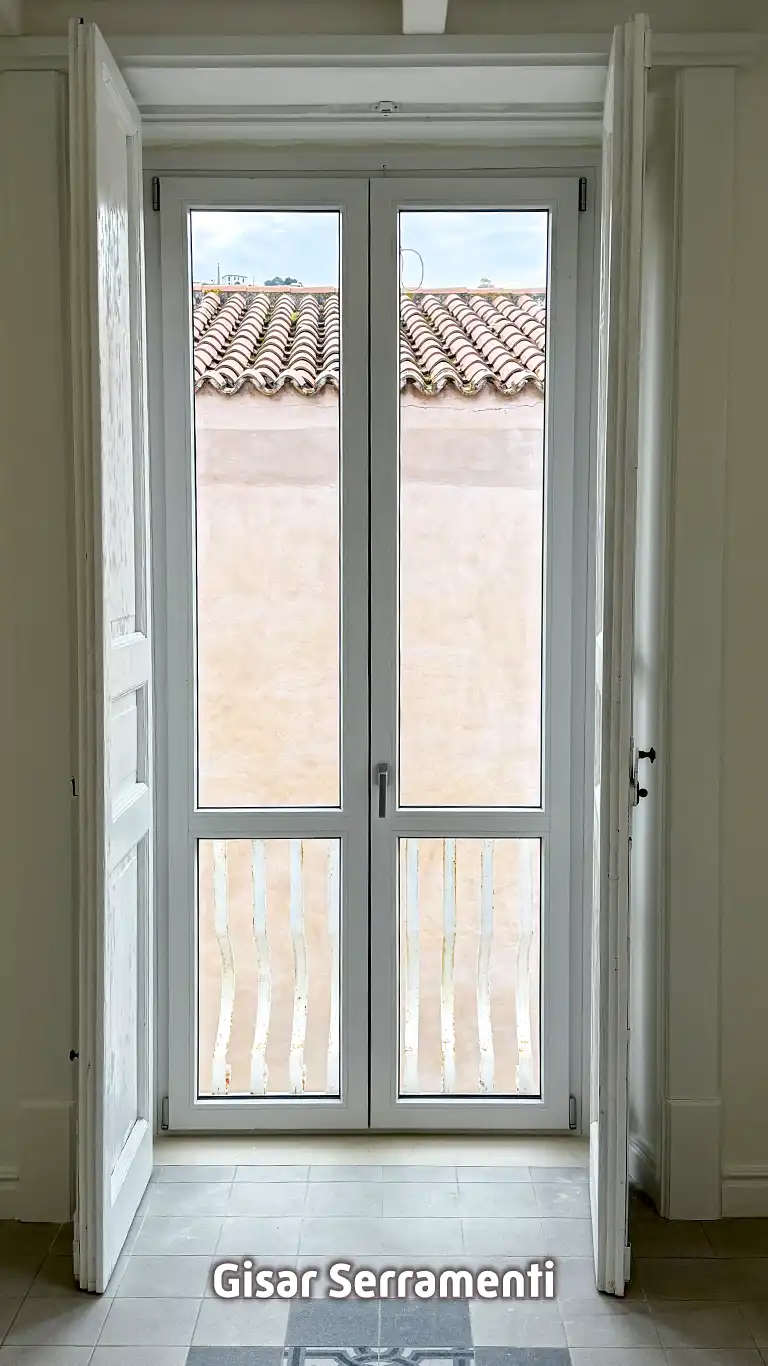 Balcone in PVC a due ante con traverso